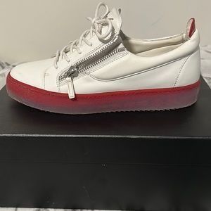 Giuseppe Zanotti, Size 43/Size 10, Cream White, Blood Red, and Ice Blue